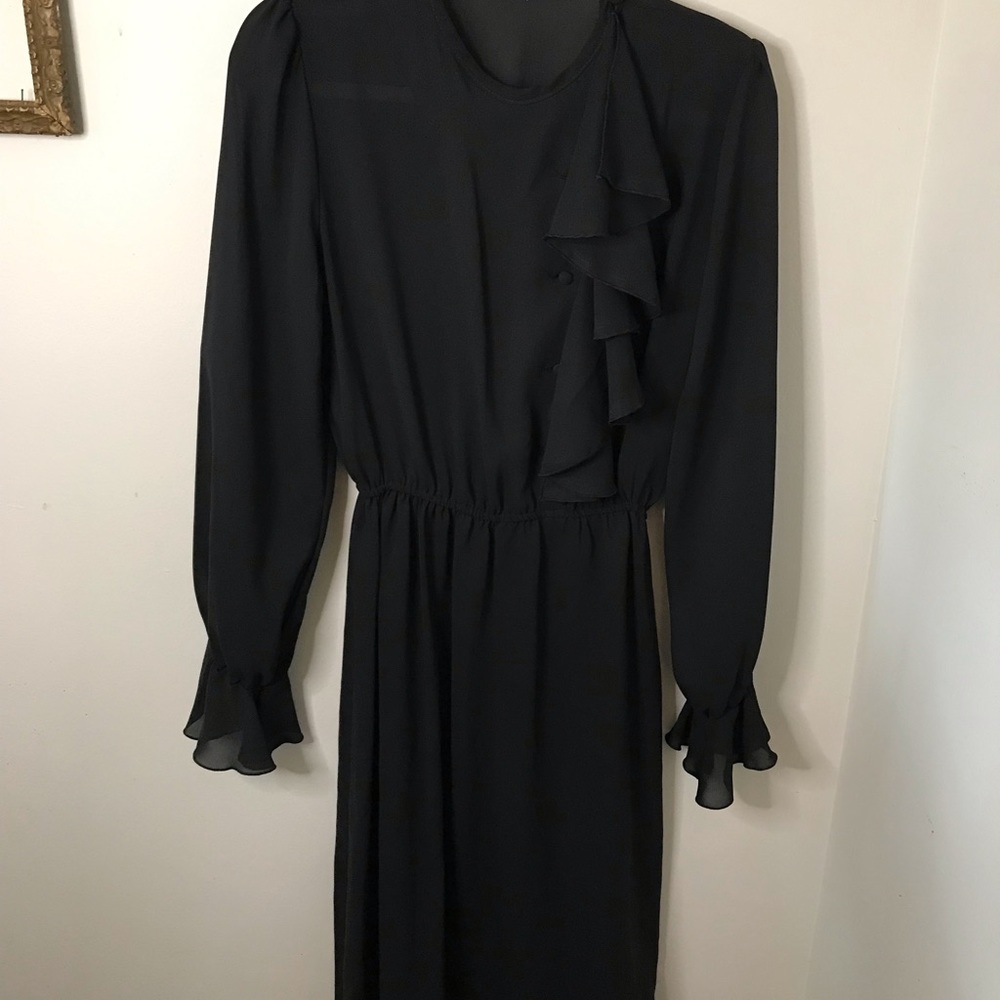 Vintage 80s Robert Simmons Black Dress 12 Ruffle